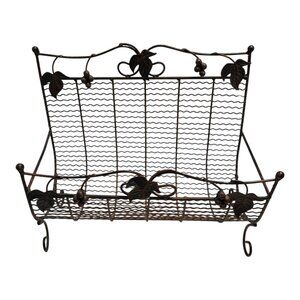 Vintage Wire Magazine Rack – Bronze Scrollwork with Grapevine Motif – Freestandi